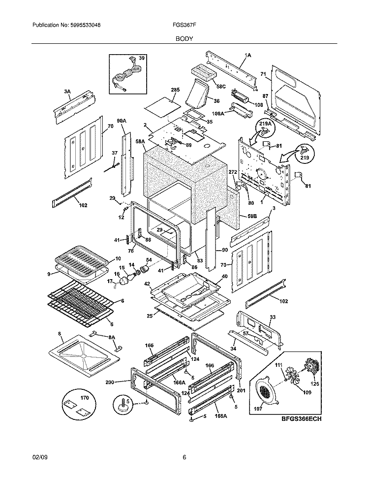BODY Diagram and Parts List for FGS367FCD  Frigidaire Range