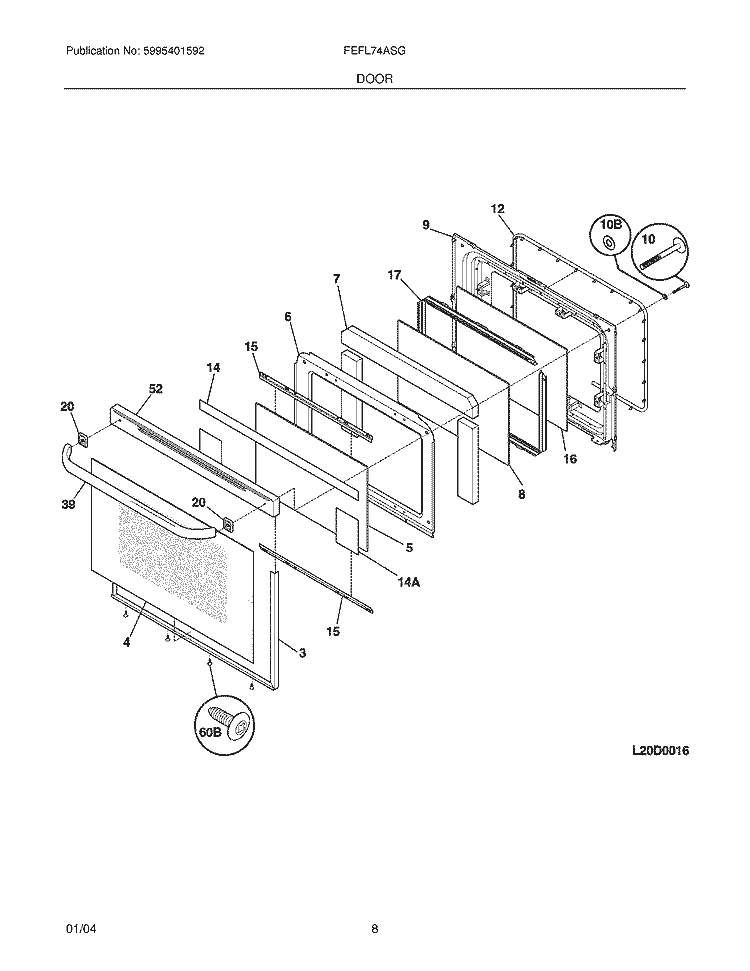 DOOR Diagram and Parts List for FEFL74ASG  Frigidaire Range