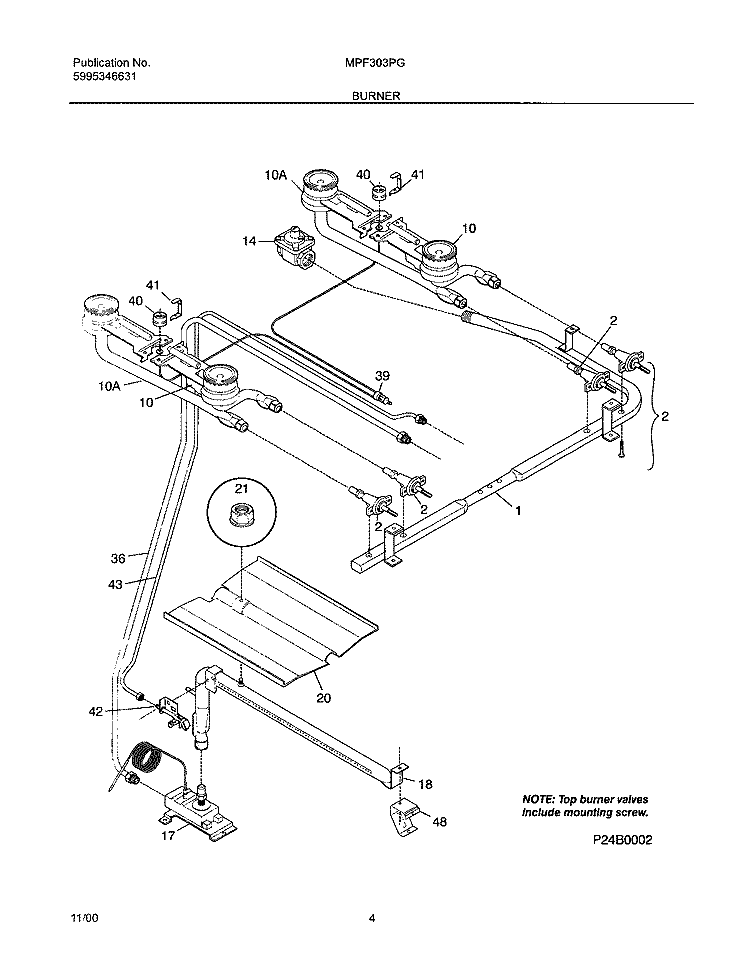 BURNER Diagram and Parts List for MPF303PGDG  Uni Range
