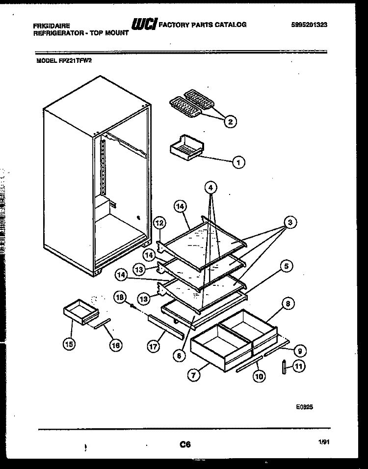 SHELVES AND SUPPORTS Diagram and Parts List for FPZ21TFA2  Frigidaire Refrigerator