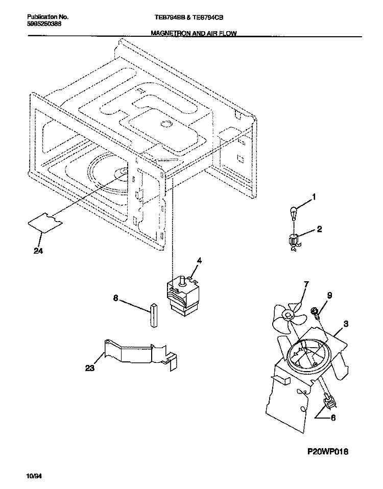 MAGNETRON AND AIR FLOW Diagram and Parts List for TEB794BBBA  Tappan Microwave Oven Combo