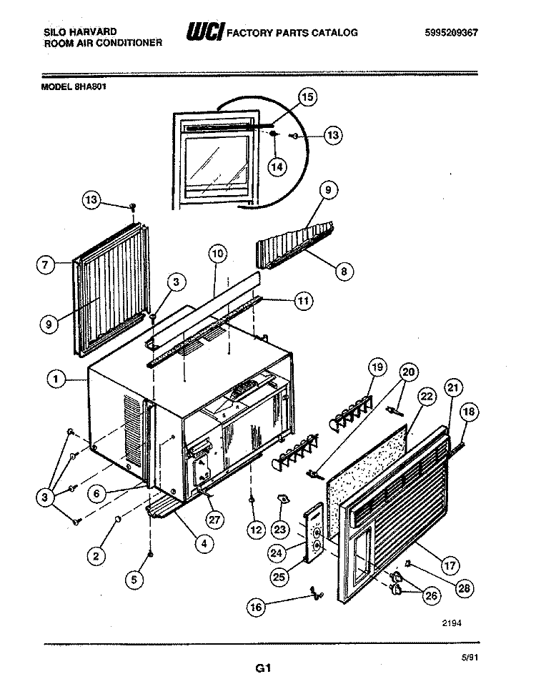 WRAPPER Diagram and Parts List for 8HA801  Frigidaire Air Conditioner