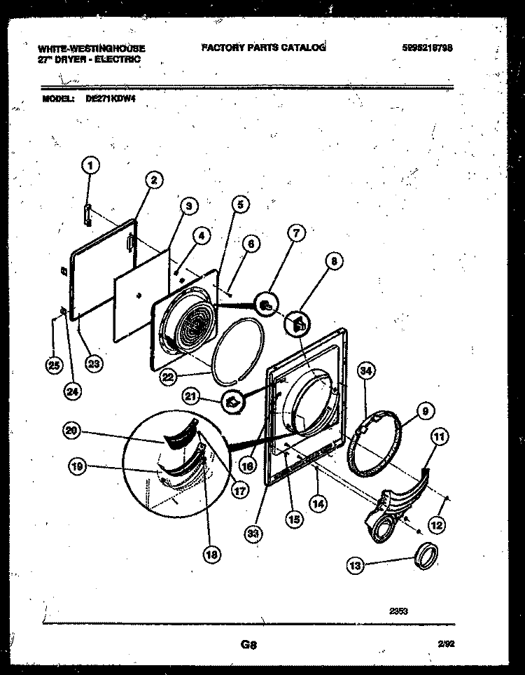 DOOR PARTS Diagram and Parts List for DE271KDW4  Frigidaire Dryer