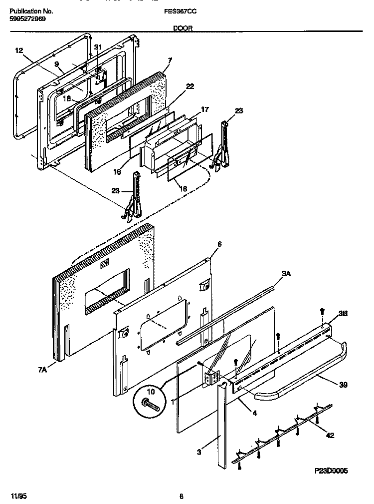 DOOR Diagram and Parts List for FES367CCTA  Frigidaire Range