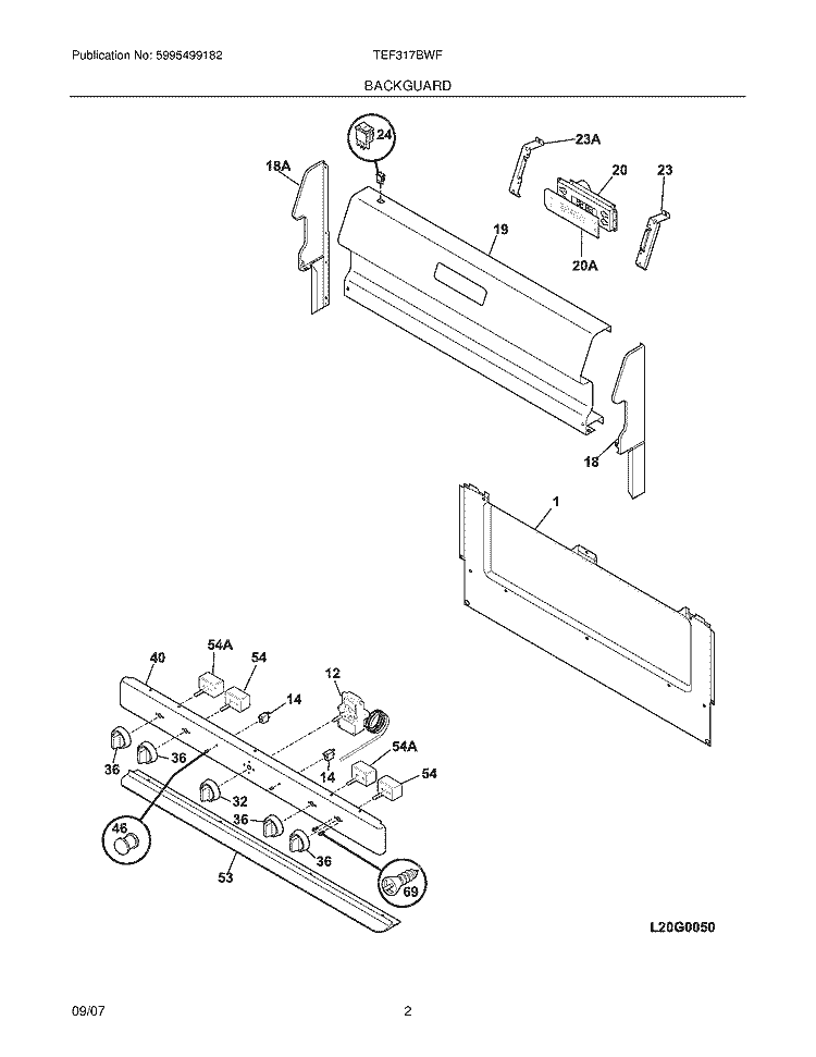 BACKGUARD Diagram and Parts List for TEF317BWF  Tappan Range
