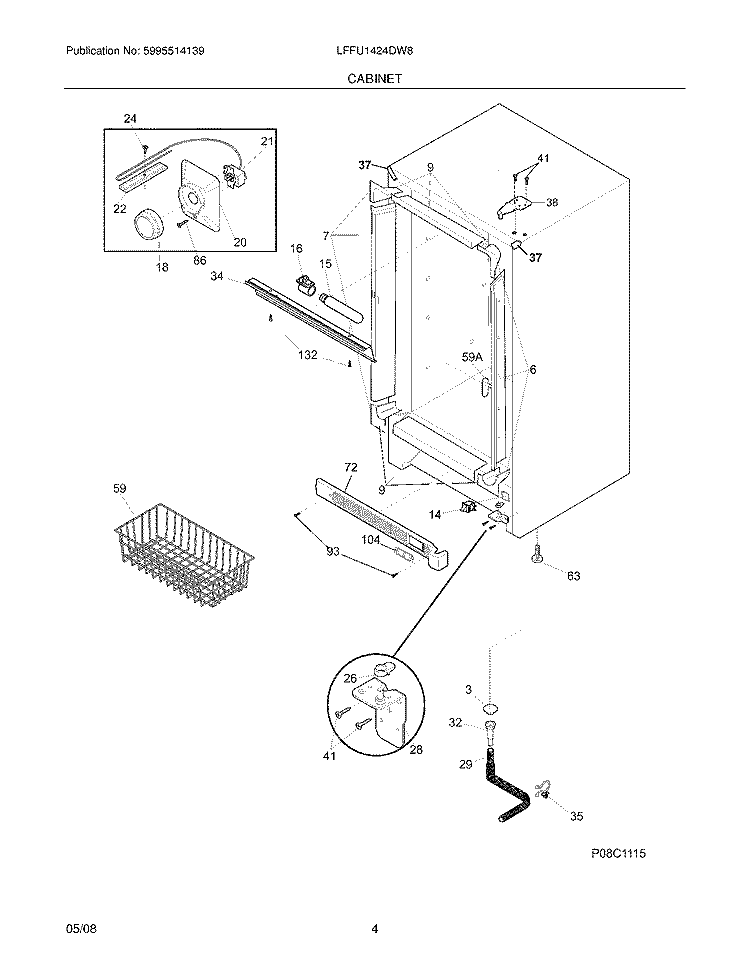 CABINET Diagram and Parts List for LFFU1424DW8  Frigidaire Freezer
