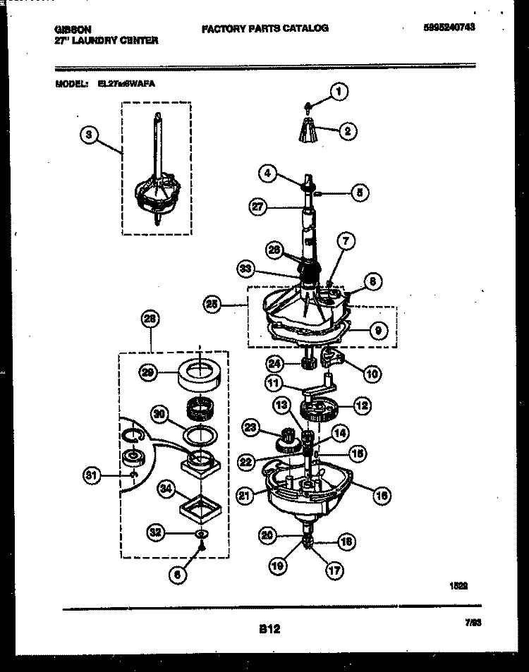 TRANSMISSION PARTS Diagram and Parts List for EL27M6WAFA  Gibson Washer Dryer Combo