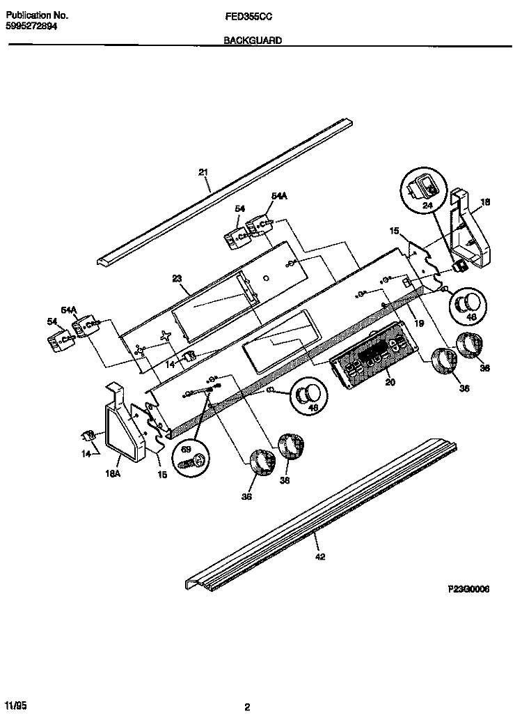 BACKGUARD Diagram and Parts List for FED355CCSB  Frigidaire Range