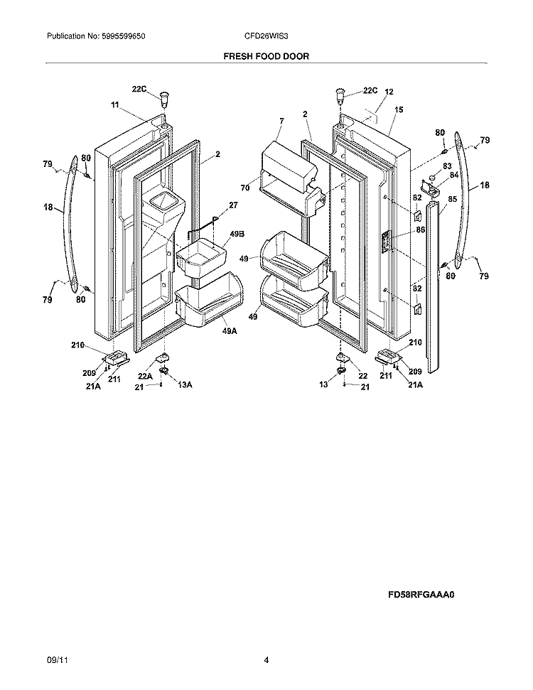 FRESH FOOD DOORS Diagram and Parts List for CFD26WIS3  Crosley Refrigerator
