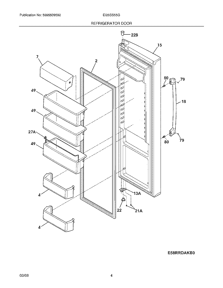 REFRIGERATOR DOOR Diagram and Parts List for EI26SS55GS0  Electrolux Refrigerator