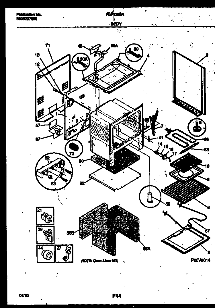 BODY PARTS Diagram and Parts List for FEF335BAWA  Frigidaire Range