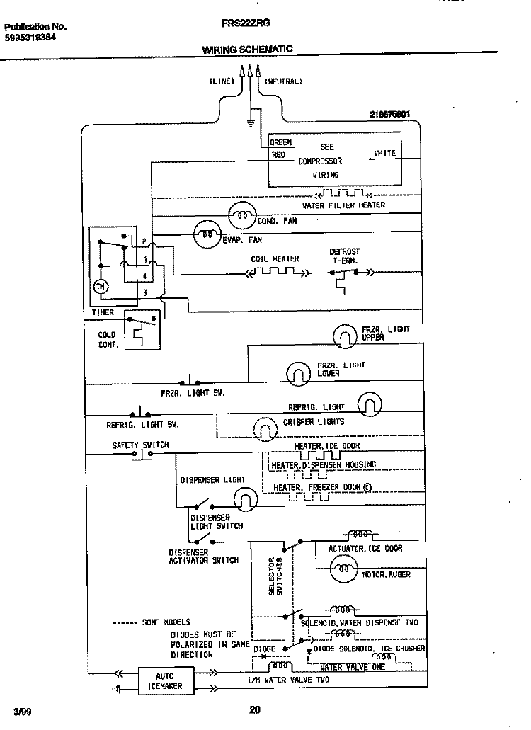 WIRING DIAGRAM Diagram and Parts List for FRS22ZRGB3  Frigidaire Refrigerator