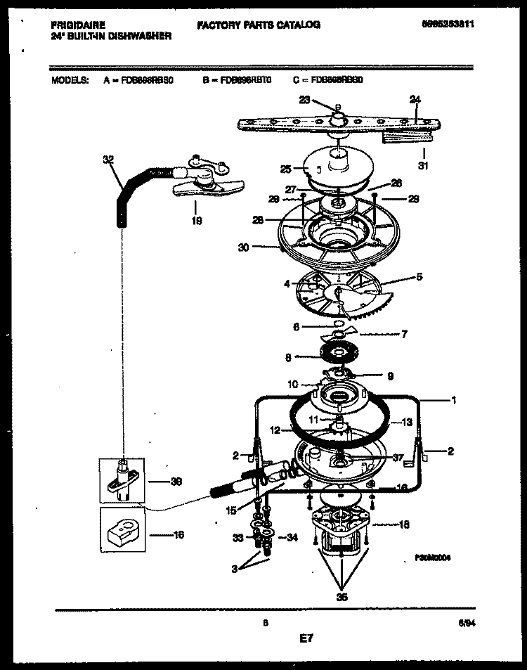 MOTOR PUMP PARTS Diagram and Parts List for FDB898RBB0  Frigidaire Dishwasher