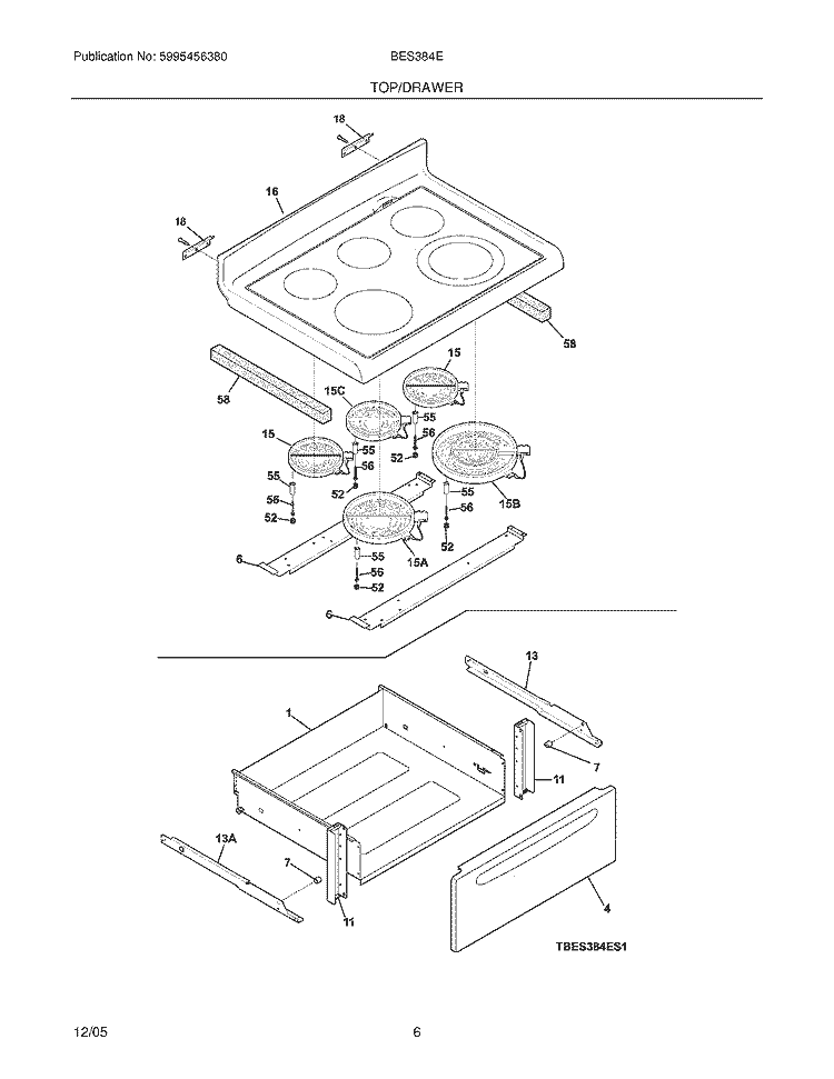 TOP / DRAWER Diagram and Parts List for BES384EB1  Crosley Wall Oven