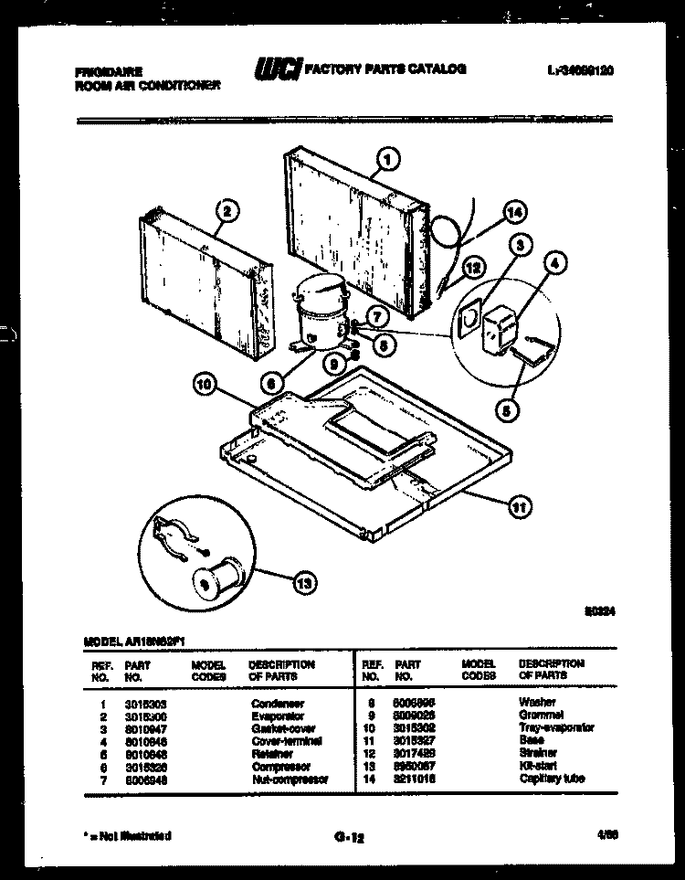 SYSTEM PARTS Diagram and Parts List for AR18NS2F1  Frigidaire Air Conditioner