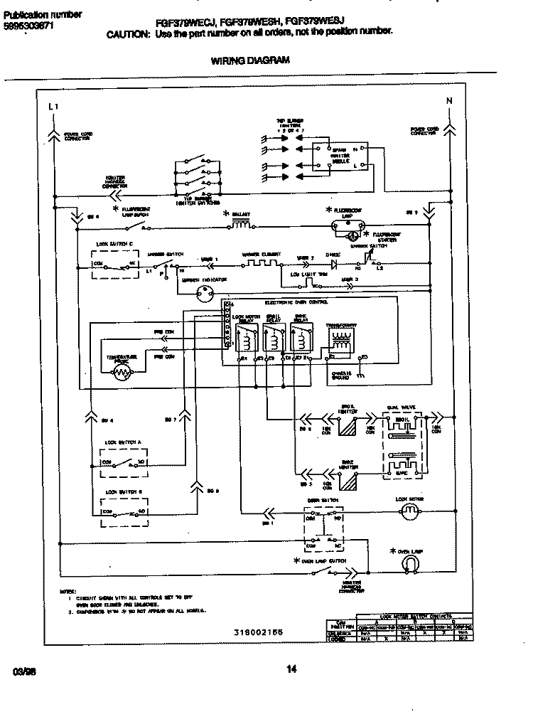 WIRING DIAGRAM Diagram and Parts List for FGF379WESJ  Frigidaire Range
