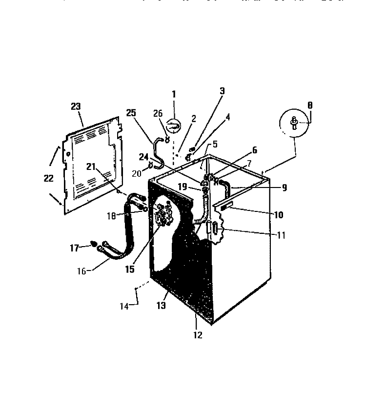 CABINET, HOSES Diagram and Parts List for LA640JXW3  Frigidaire Washer