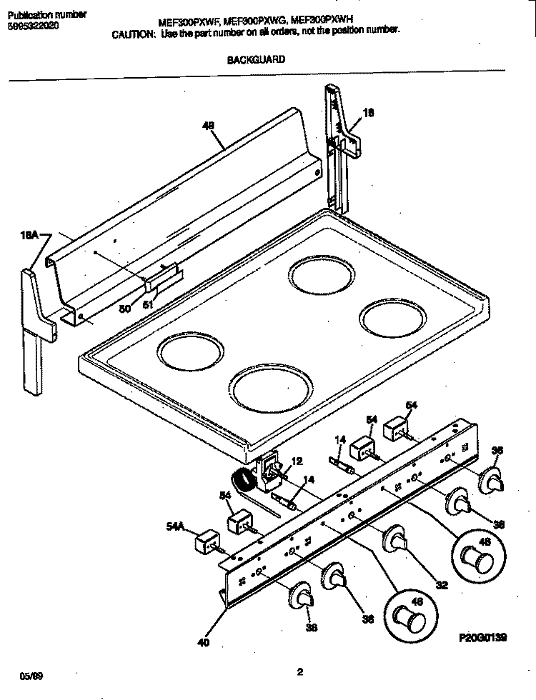 BACKGUARD Diagram and Parts List for MEF300PXWF  Frigidaire Range