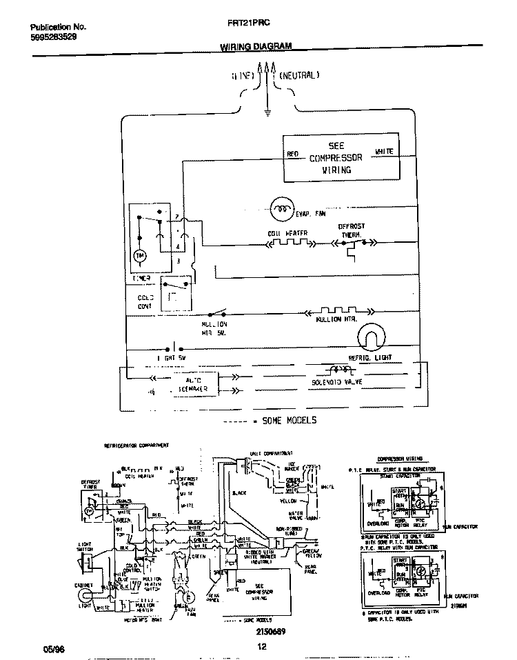 WIRING DIAGRAM Diagram and Parts List for FRT21PRCW2  Frigidaire Refrigerator