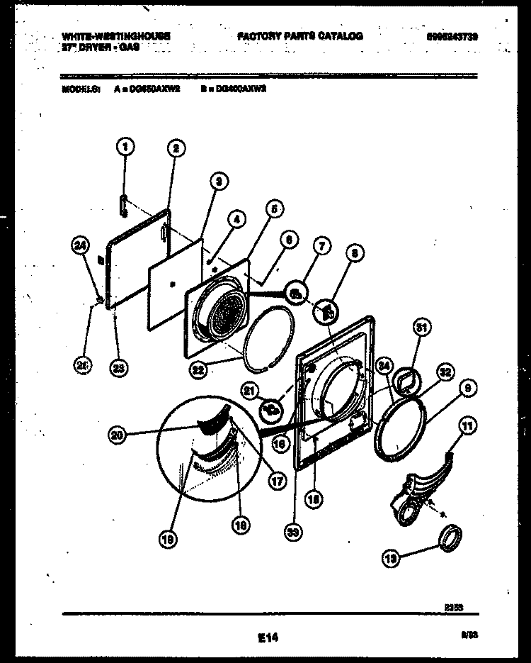 DOOR PARTS Diagram and Parts List for DG400AXW2  Frigidaire Dryer