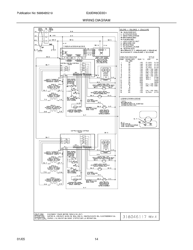 WIRING DIAGRAM Diagram and Parts List for E30EW8CESS1  Electrolux Wall Oven