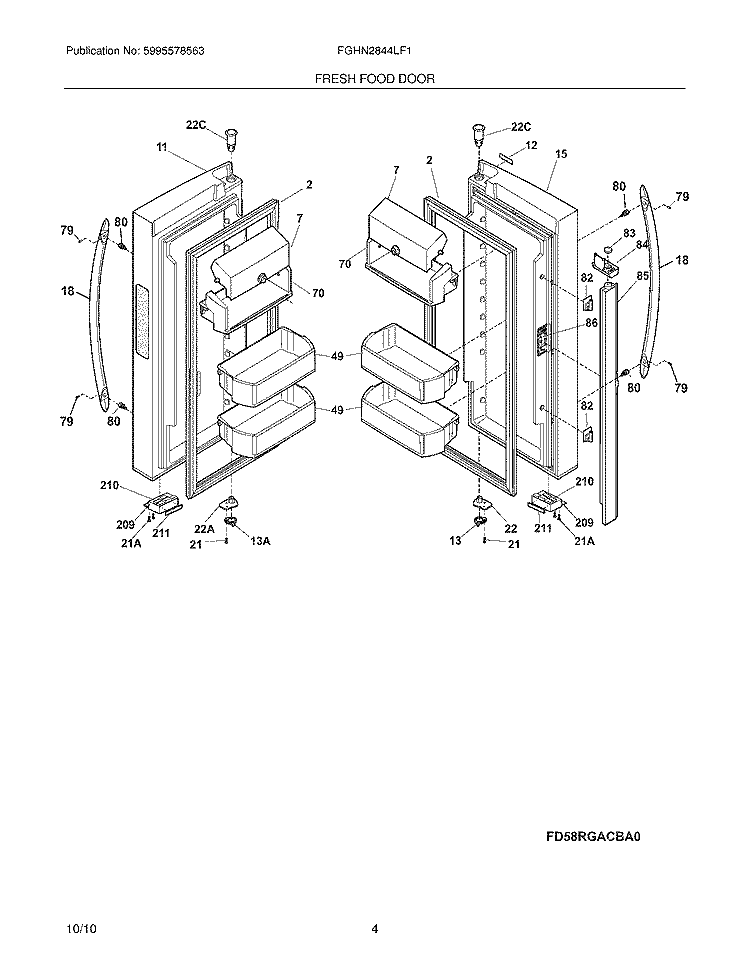 FRESH FOOD DOOR Diagram and Parts List for FGHN2844LF1  Frigidaire Refrigerator
