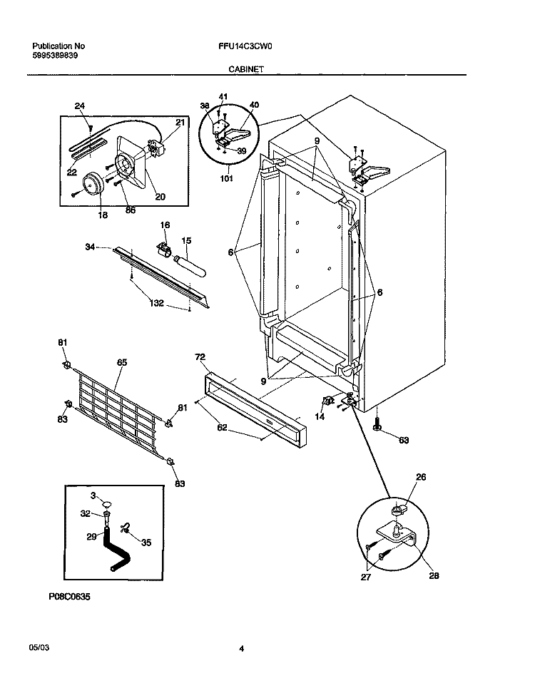 CABINET Diagram and Parts List for FFU14C3CW0  Frigidaire Freezer