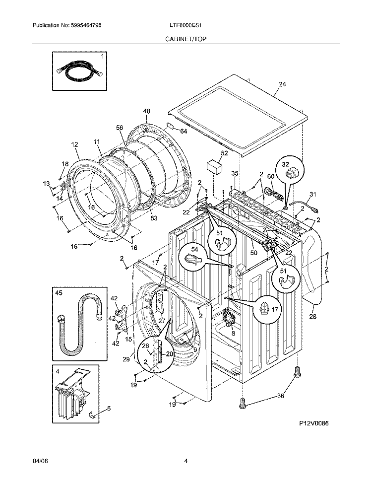 CABINET / TOP Diagram and Parts List for LTF6000ES1  Frigidaire Washer