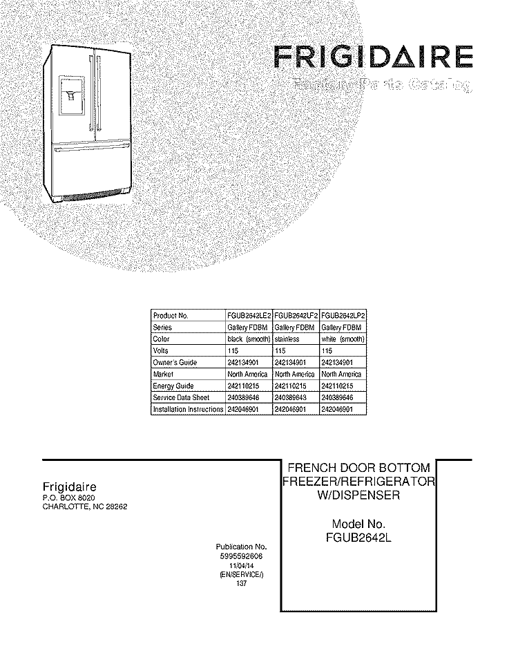 COVER Diagram and Parts List for FGUB2642LE2  Frigidaire Refrigerator