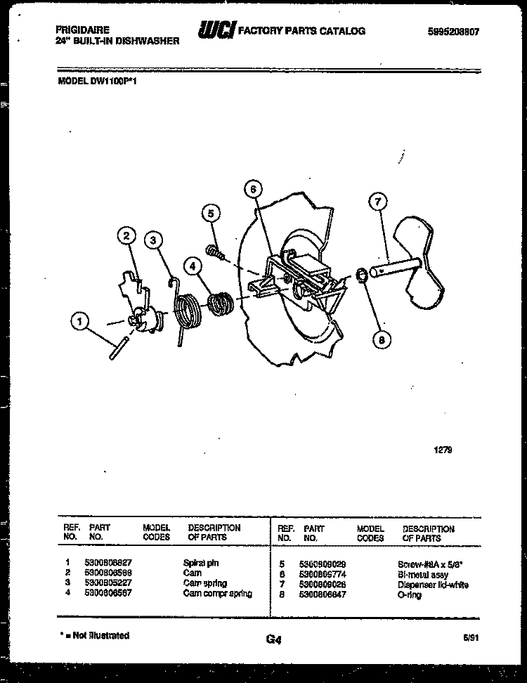 CAM Diagram and Parts List for DW1100PW1  Frigidaire Dishwasher