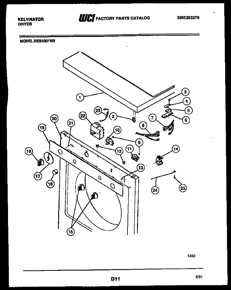 DOOR PARTS Diagram and Parts List for DES100FD2  Kelvinator Dryer