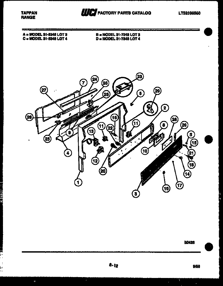 BACKGUARD Diagram and Parts List for 31-3348-00-04  Tappan Range