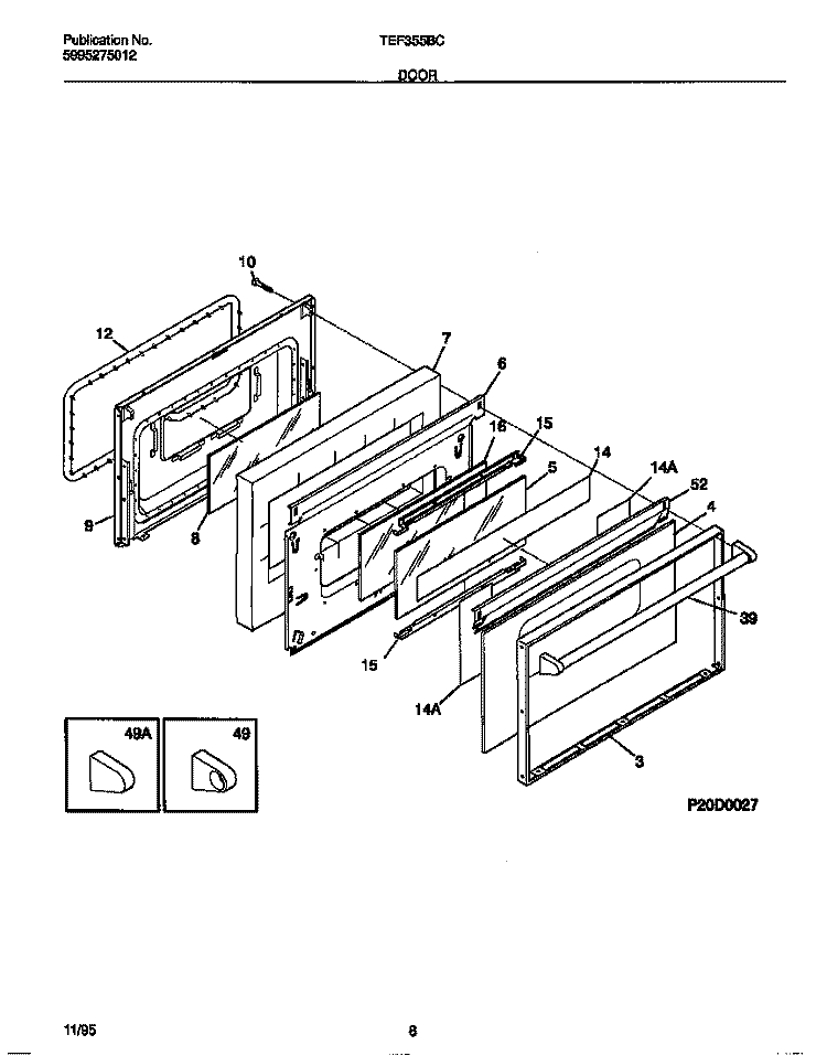 DOOR Diagram and Parts List for TEF355BCDB  Tappan Range