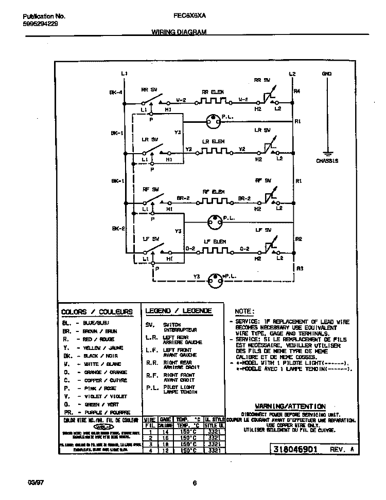 WIRING DIAGRAM Diagram and Parts List for FEC6X6XABC  Frigidaire Cooktop