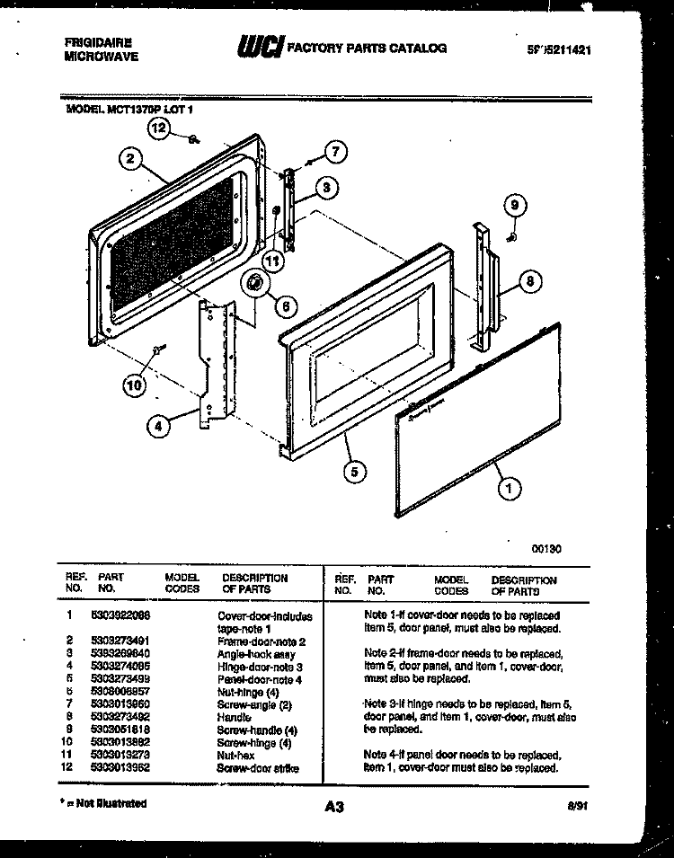 DOOR PARTS Diagram and Parts List for MCT1370P1  Frigidaire Microwave