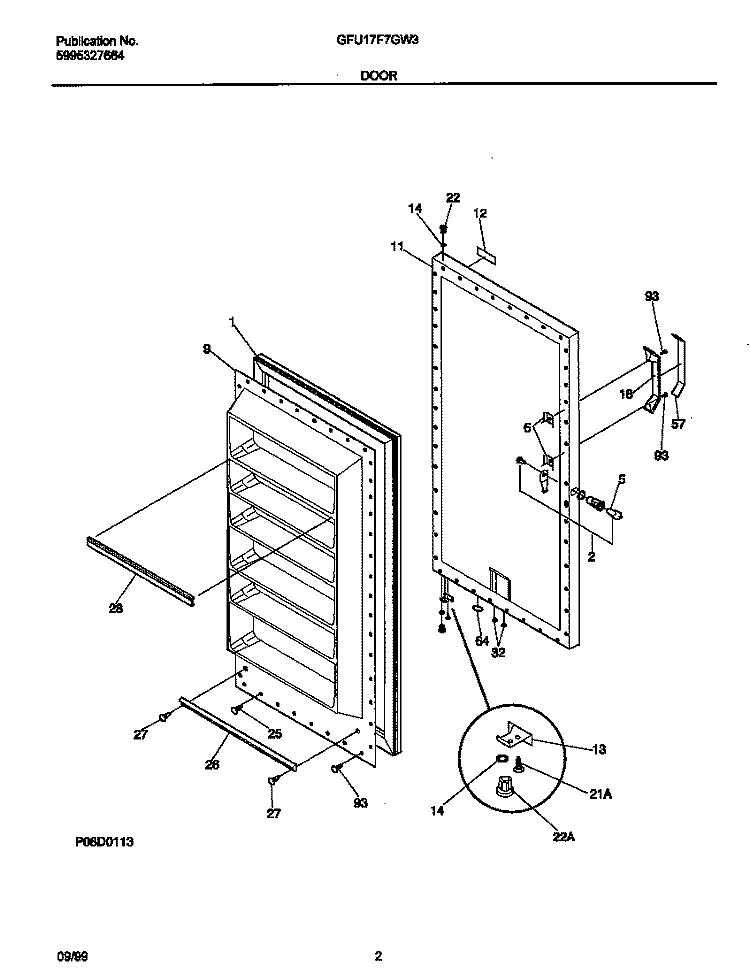 DOOR Diagram and Parts List for GFU17F7GW3  Gibson Freezer