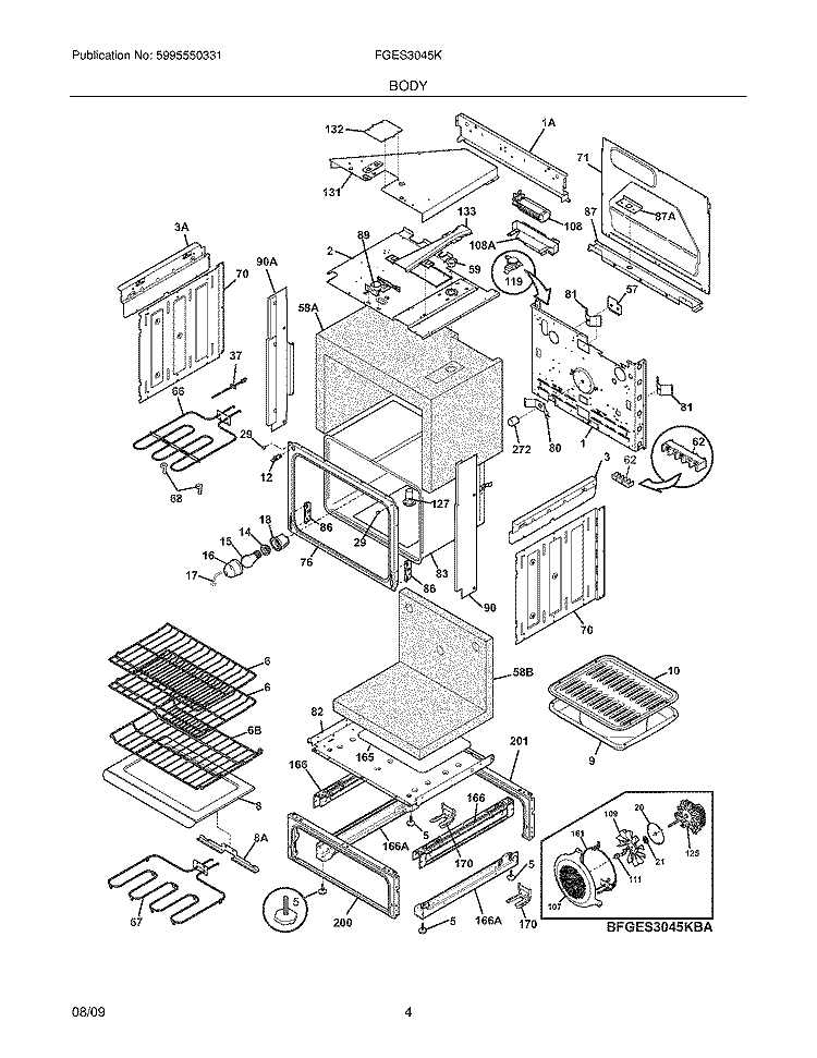 BODY Diagram and Parts List for FGES3045KWA  Frigidaire Range