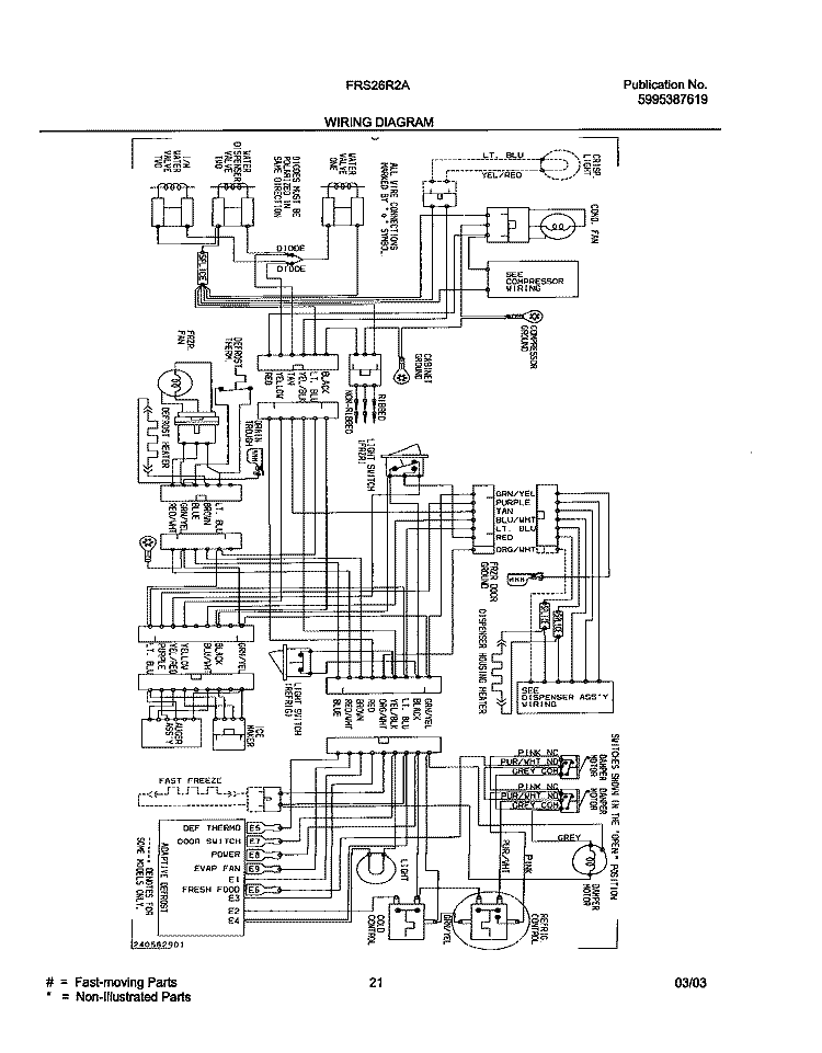WIRING DIAGRAM Diagram and Parts List for FRS26R2AW5  Frigidaire Refrigerator
