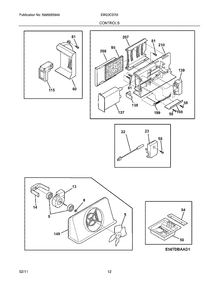 CONTROLS Diagram and Parts List for EW23CS70IB4  Electrolux Refrigerator