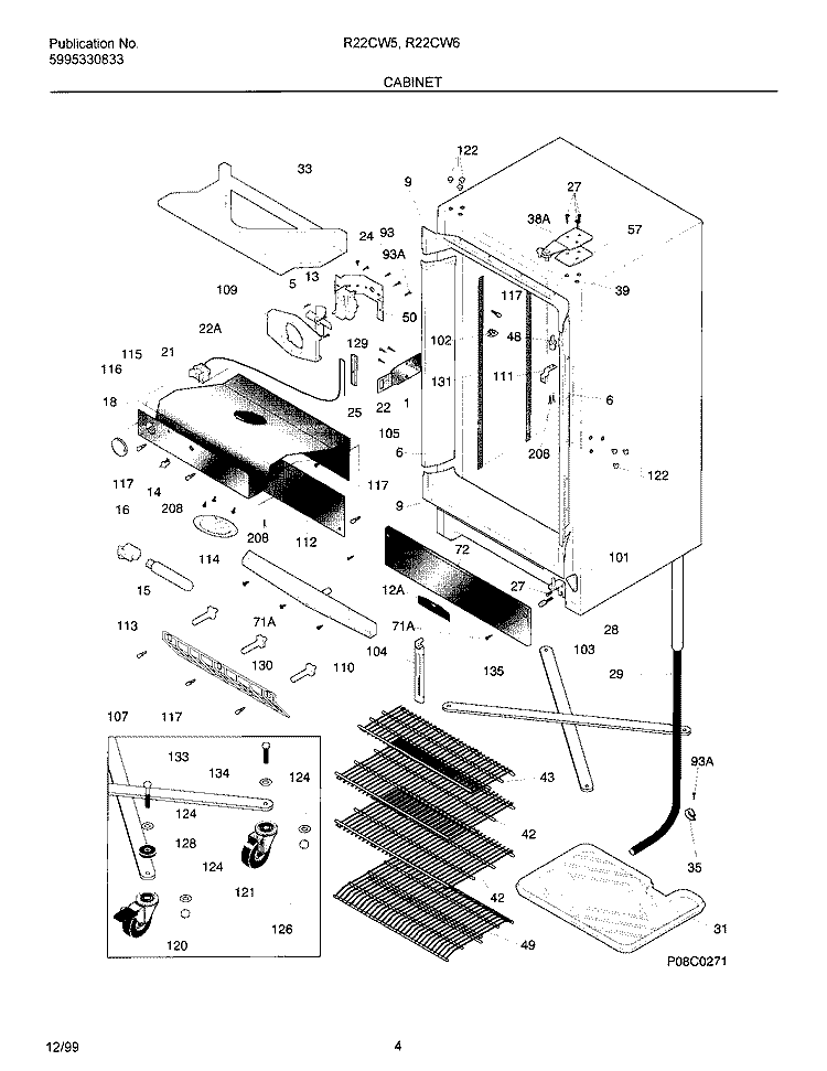 CABINET Diagram and Parts List for R22CW5  Frigidaire Freezer