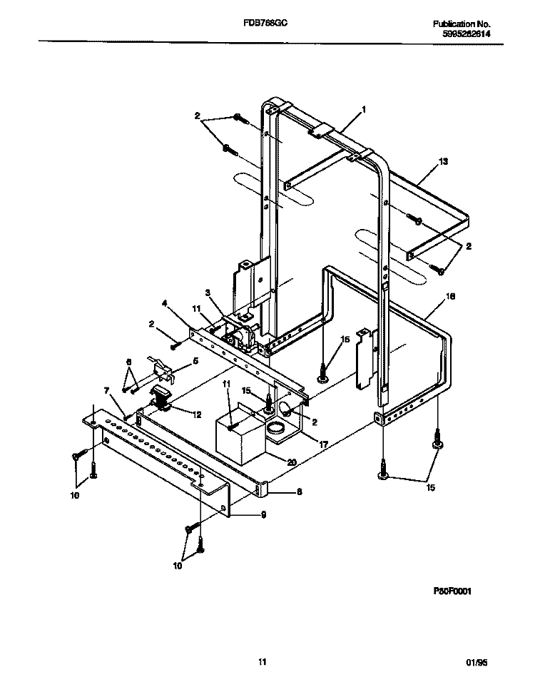 FRAME DETAILS Diagram and Parts List for FDB768GCC0  Frigidaire Dishwasher