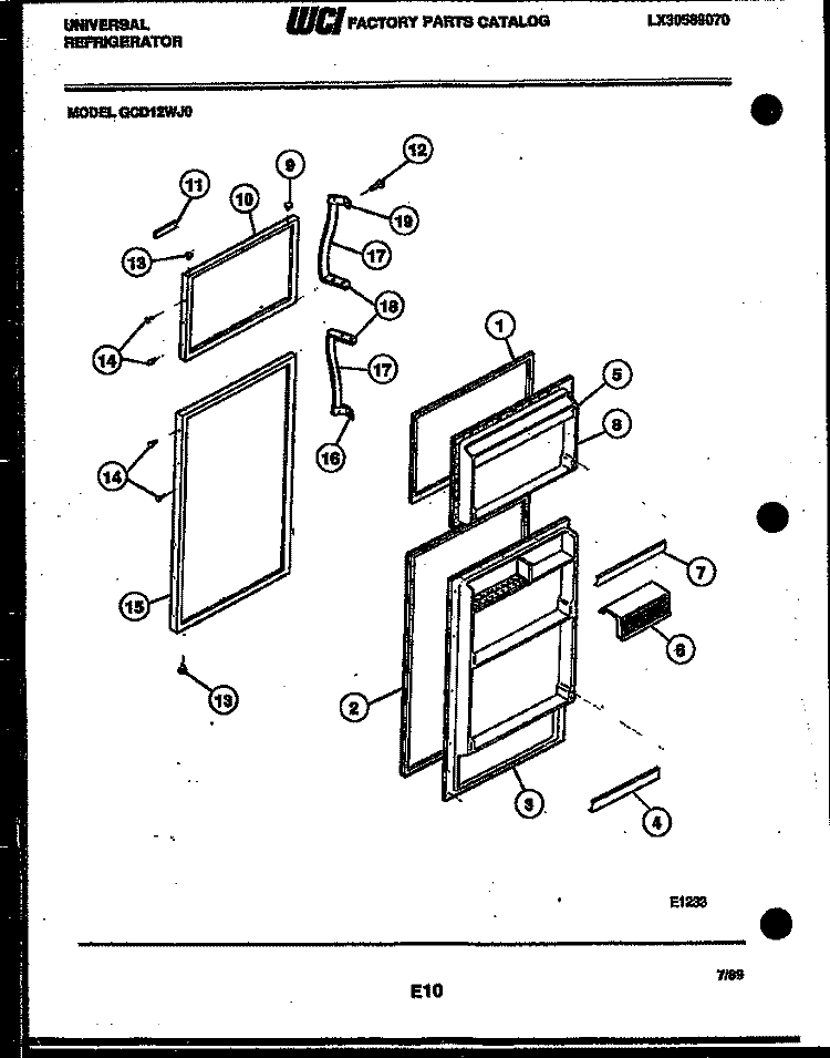 DOOR PARTS Diagram and Parts List for GCD12WJF0  Uni Refrigerator