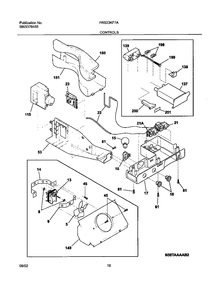 CONTROLS Diagram and Parts List for FRS23KF7AB6  Frigidaire Refrigerator