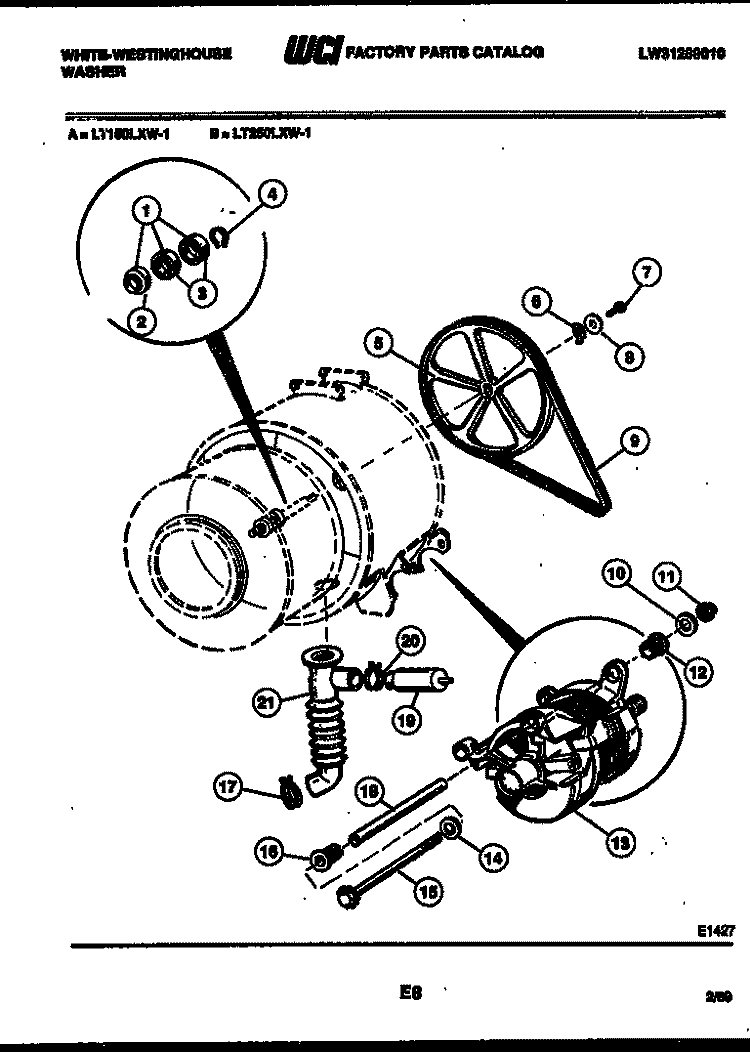 DRIVE COMPONENTS Diagram and Parts List for LT150LXD1  Frigidaire Washer