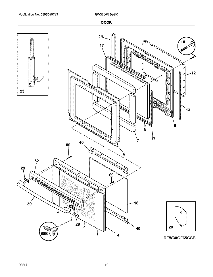 DOOR Diagram and Parts List for EW3LDF65GSK  Electrolux Range