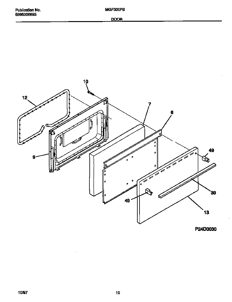 DOOR Diagram and Parts List for MGF300PBDG  Frigidaire Range