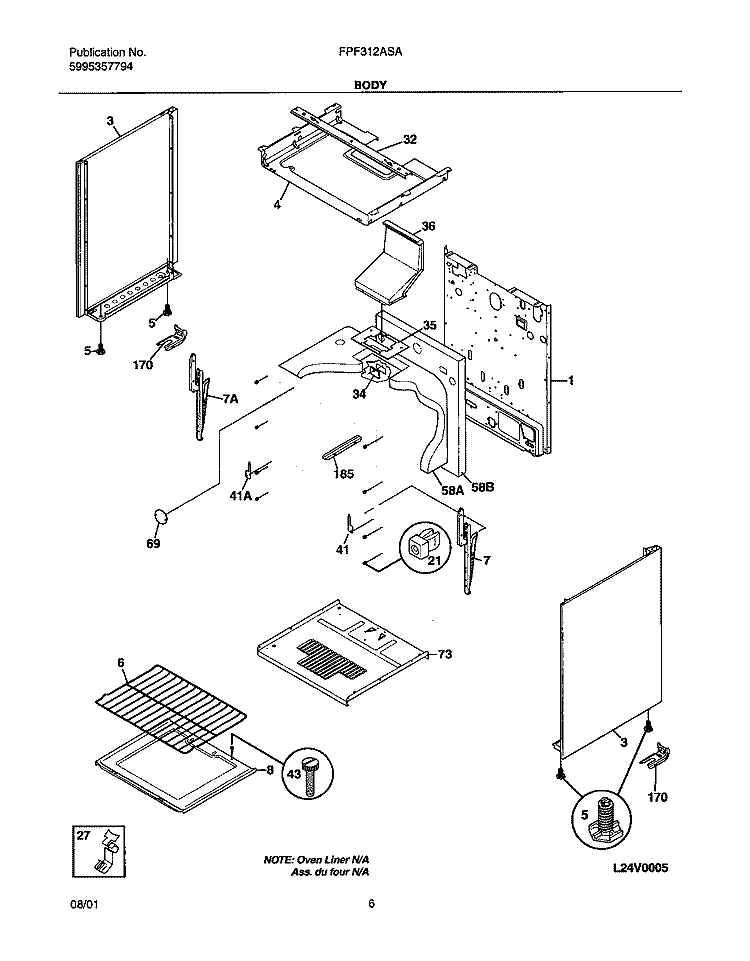 BODY Diagram and Parts List for FPF312ASA  Frigidaire Range