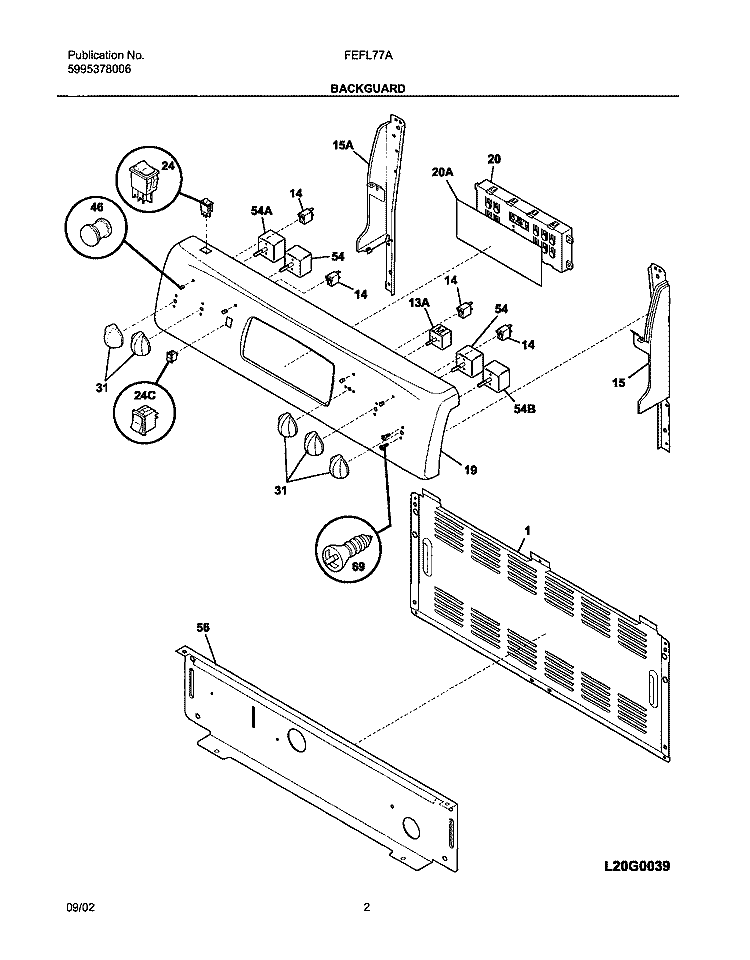 BACKGUARD Diagram and Parts List for FEFL77ABF  Frigidaire Range
