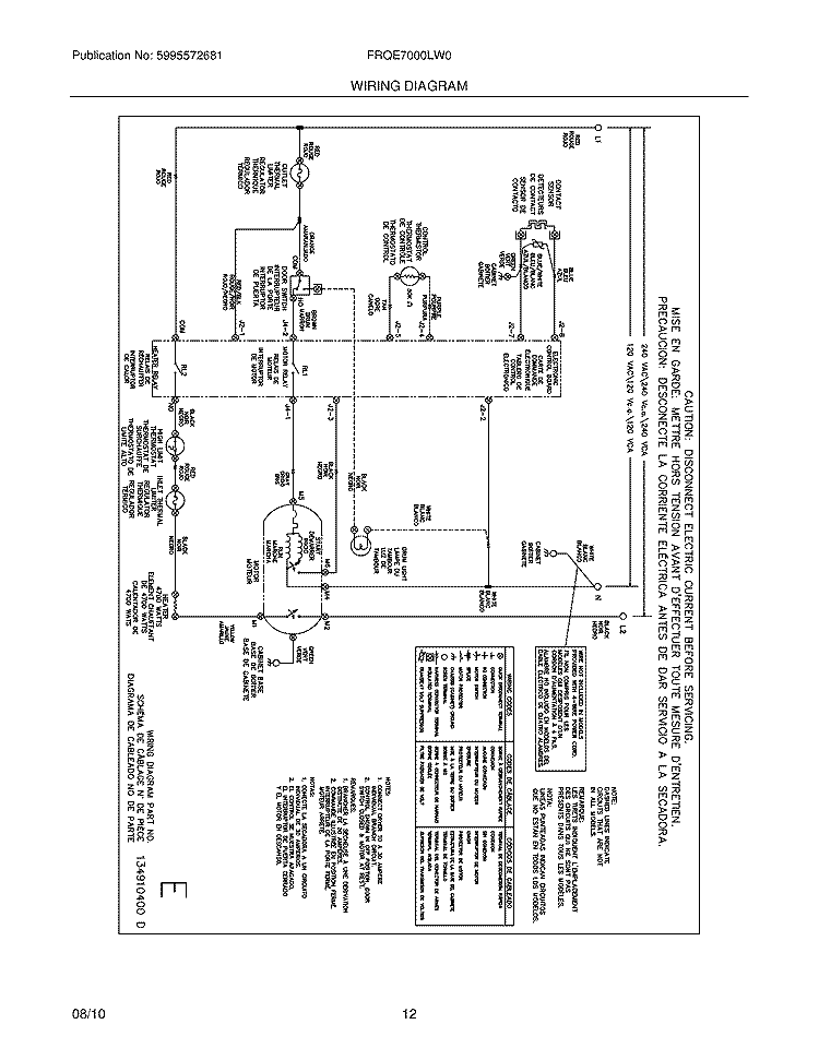 WIRING DIAGRAM Diagram and Parts List for FRQE7000LW0  Frigidaire Dryer