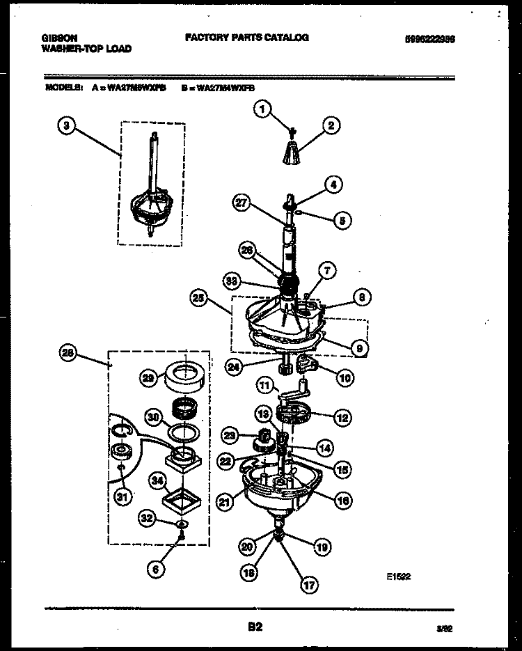 TRANSMISSION PARTS Diagram and Parts List for WA27M4WXFB  Gibson Washer
